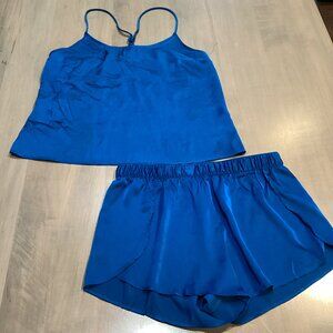 Stars Above Two-piece Teal Blue Satin Pajama Set - Small